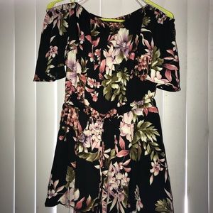 Off shoulder Black Floral Romper